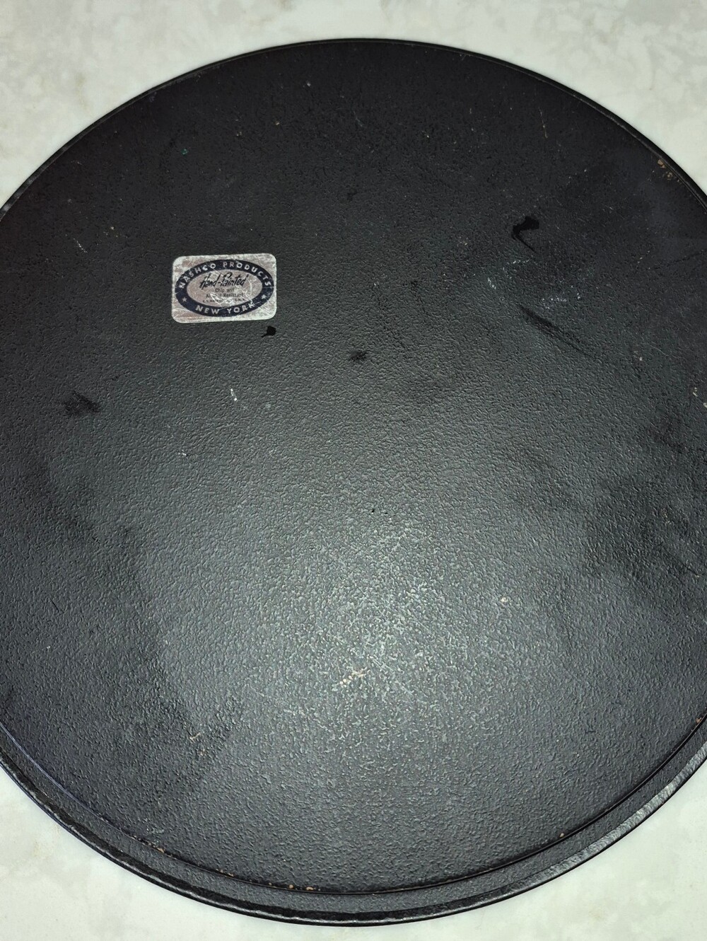 Vintage mid-century hand-painted toleware round metal serving tray, NASHCO - Picture 4 of 4